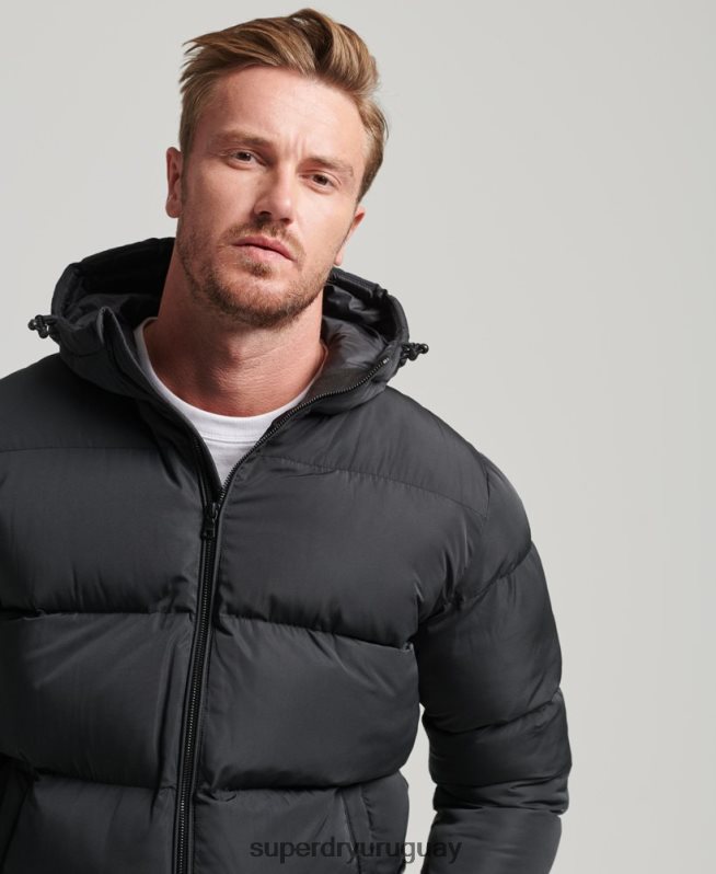 uy Superdry hombres abrigo corto acolchado negro DT2N8Z1056 ropa