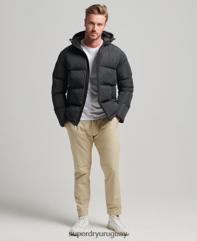 uy Superdry hombres abrigo corto acolchado negro DT2N8Z1056 ropa