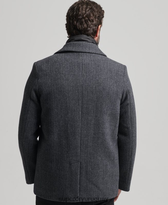 uy Superdry hombres abrigo corto de lana con forro removible gris oscuro DT2N8Z1136 ropa