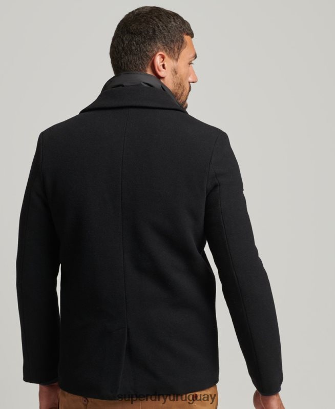 uy Superdry hombres abrigo corto de lana con forro removible negro DT2N8Z1131 ropa