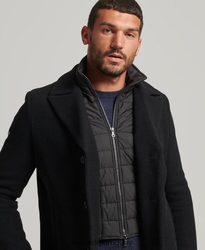 uy Superdry hombres abrigo corto de lana con forro removible negro DT2N8Z1131 ropa