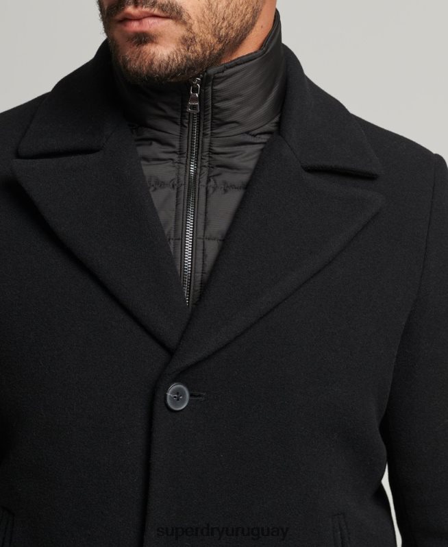 uy Superdry hombres abrigo corto de lana con forro removible negro DT2N8Z1131 ropa