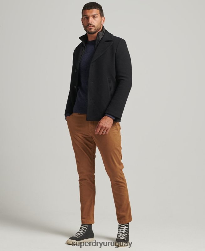 uy Superdry hombres abrigo corto de lana con forro removible negro DT2N8Z1131 ropa