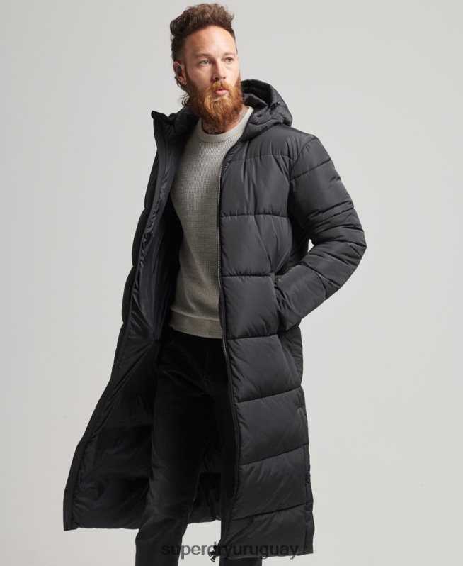 uy Superdry hombres abrigo de edredón super studios negro DT2N8Z1012 ropa