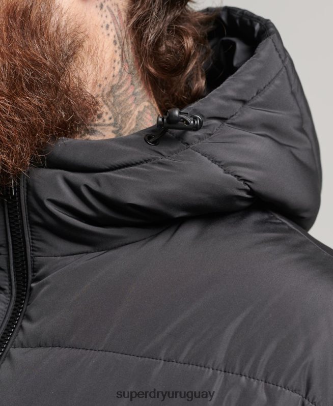 uy Superdry hombres abrigo de edredón super studios negro DT2N8Z1012 ropa