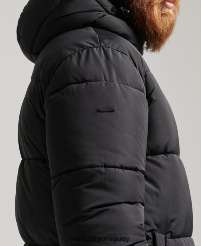 uy Superdry hombres abrigo de edredón super studios negro DT2N8Z1012 ropa