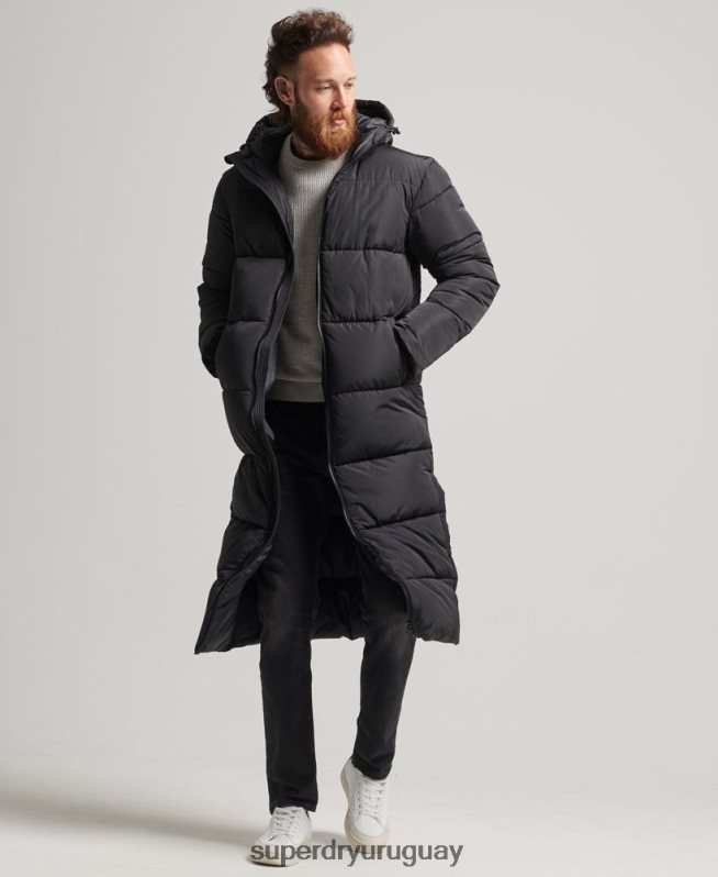 uy Superdry hombres abrigo de edredón super studios negro DT2N8Z1012 ropa