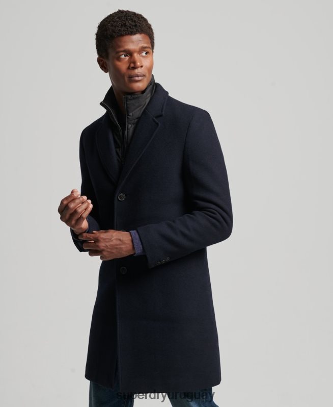 uy Superdry hombres abrigo de lana con forro removible Armada DT2N8Z1023 ropa