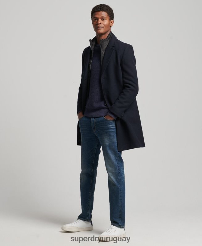 uy Superdry hombres abrigo de lana con forro removible Armada DT2N8Z1023 ropa