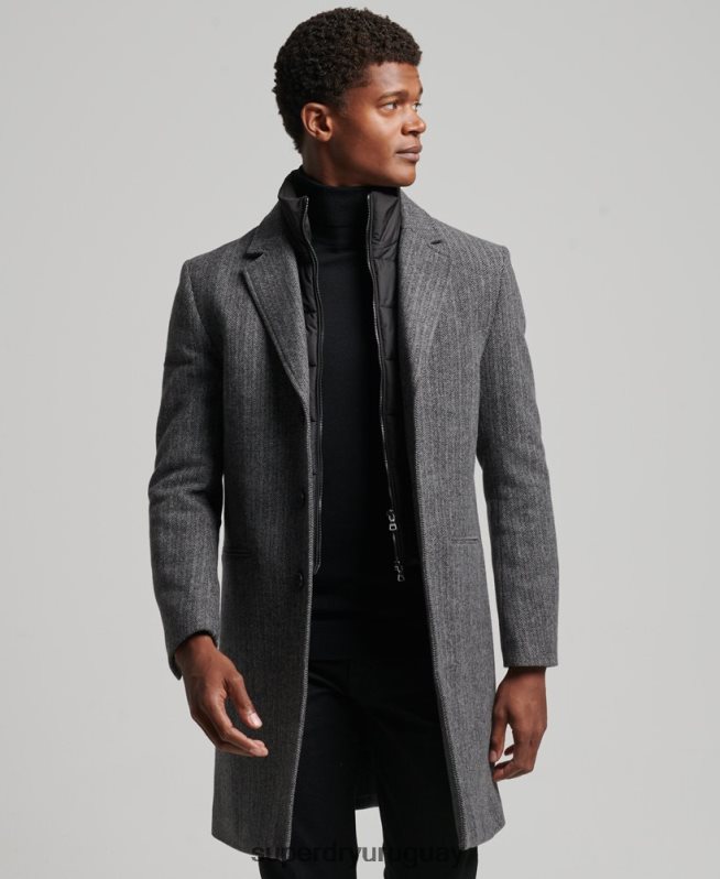 uy Superdry hombres abrigo de lana con forro removible gris oscuro DT2N8Z1072 ropa