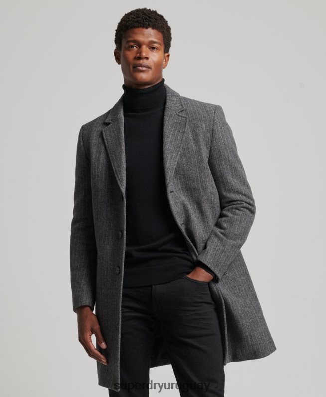 uy Superdry hombres abrigo de lana con forro removible gris oscuro DT2N8Z1072 ropa
