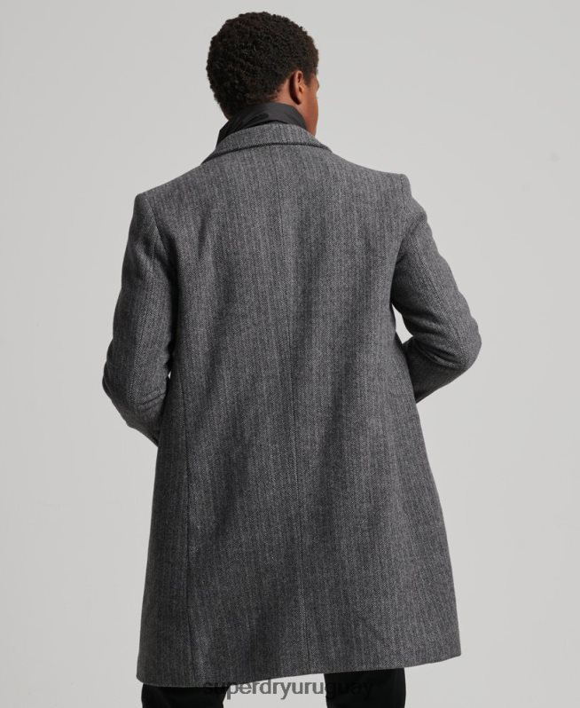 uy Superdry hombres abrigo de lana con forro removible gris oscuro DT2N8Z1072 ropa