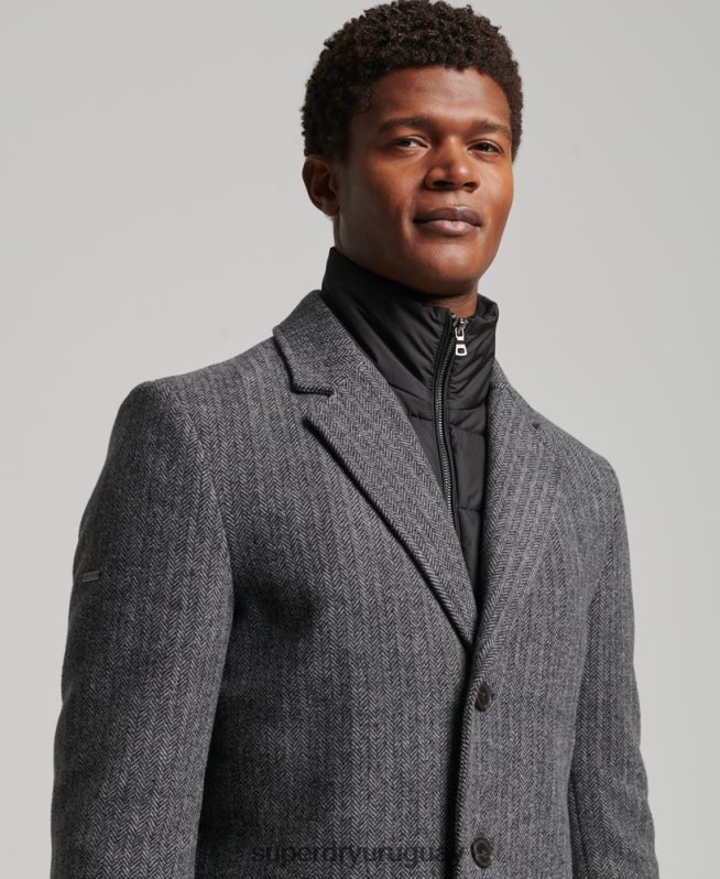 uy Superdry hombres abrigo de lana con forro removible gris oscuro DT2N8Z1072 ropa