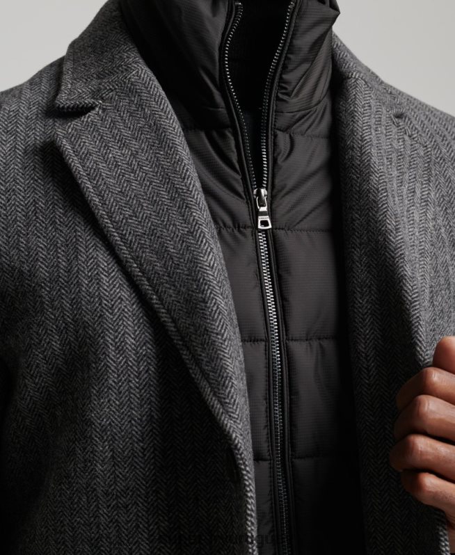 uy Superdry hombres abrigo de lana con forro removible gris oscuro DT2N8Z1072 ropa