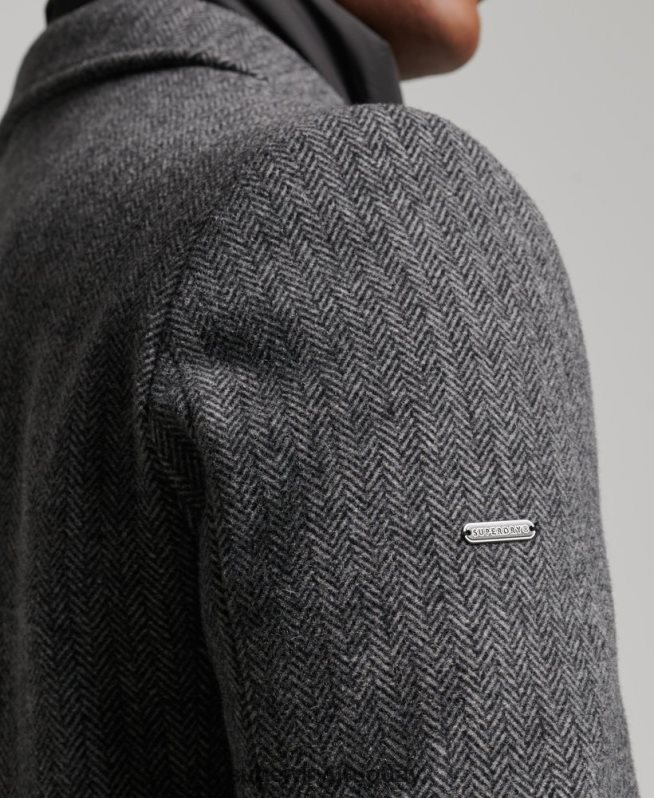 uy Superdry hombres abrigo de lana con forro removible gris oscuro DT2N8Z1072 ropa
