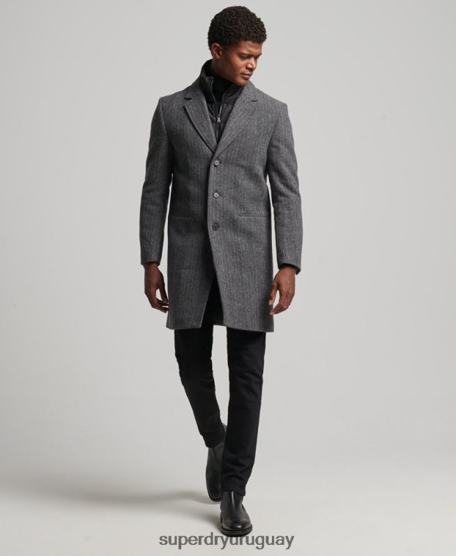 uy Superdry hombres abrigo de lana con forro removible gris oscuro DT2N8Z1072 ropa