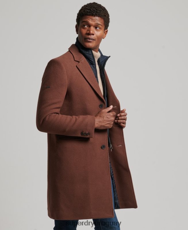 uy Superdry hombres abrigo de lana con forro removible marrón DT2N8Z972 ropa