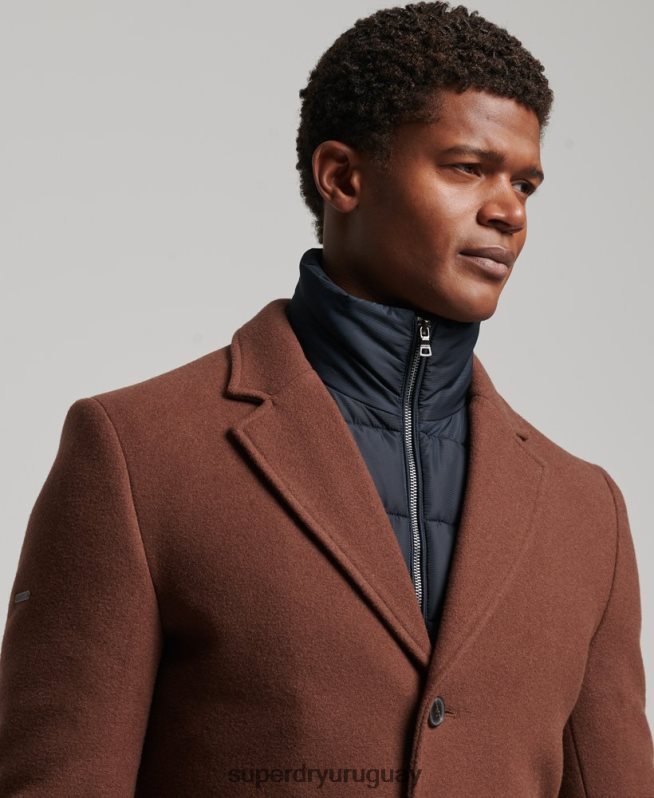 uy Superdry hombres abrigo de lana con forro removible marrón DT2N8Z972 ropa