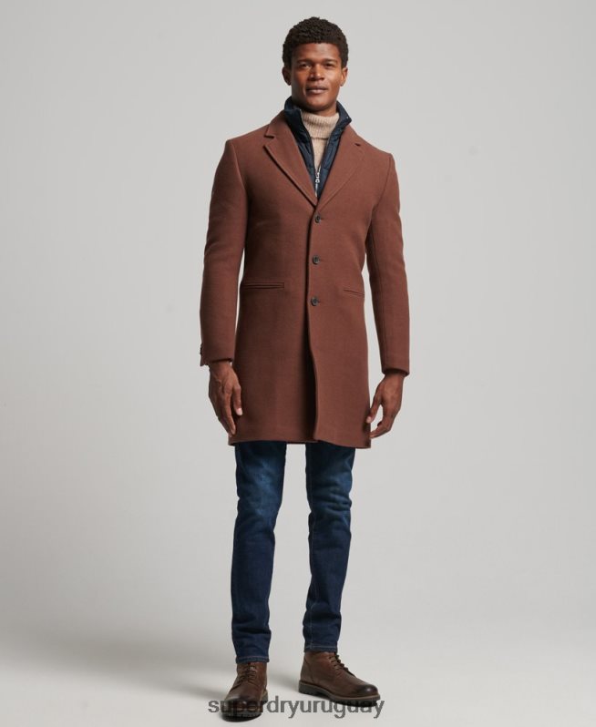 uy Superdry hombres abrigo de lana con forro removible marrón DT2N8Z972 ropa