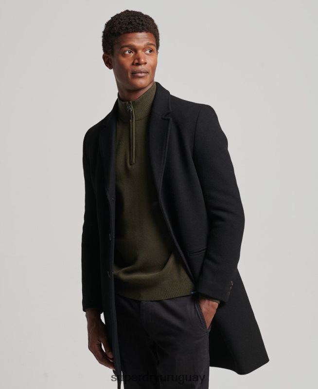 uy Superdry hombres abrigo de lana con forro removible negro DT2N8Z1117 ropa