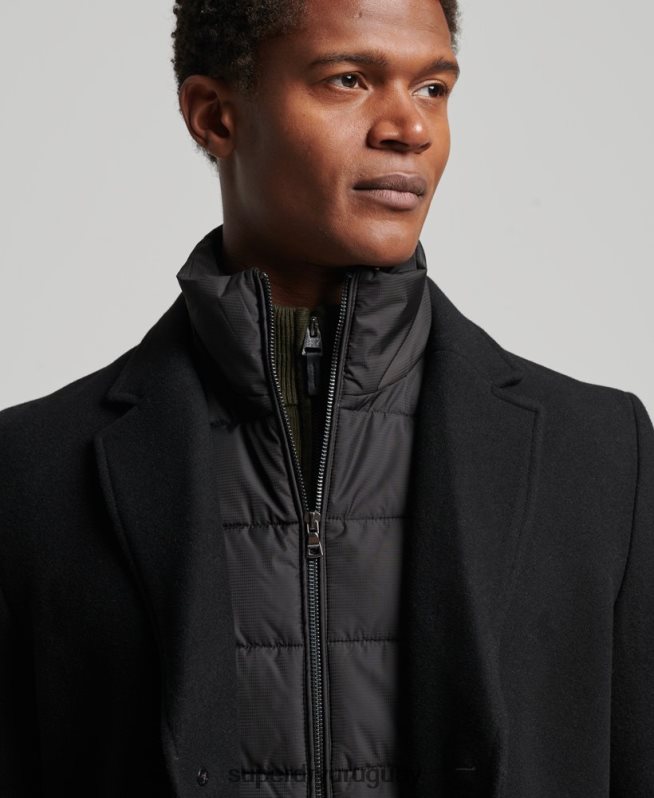 uy Superdry hombres abrigo de lana con forro removible negro DT2N8Z1117 ropa