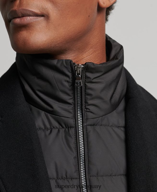 uy Superdry hombres abrigo de lana con forro removible negro DT2N8Z1117 ropa