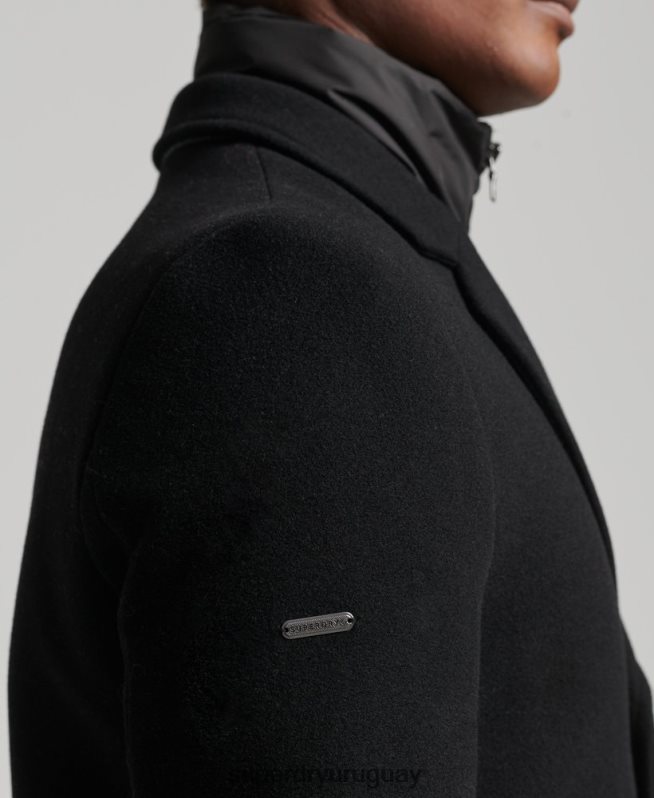uy Superdry hombres abrigo de lana con forro removible negro DT2N8Z1117 ropa