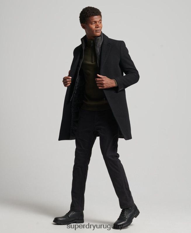 uy Superdry hombres abrigo de lana con forro removible negro DT2N8Z1117 ropa