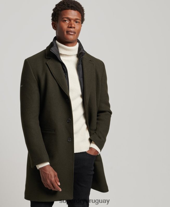 uy Superdry hombres abrigo de lana con forro removible verde DT2N8Z1043 ropa