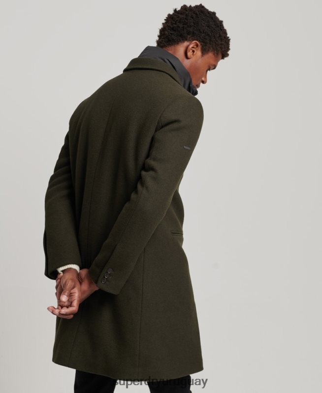 uy Superdry hombres abrigo de lana con forro removible verde DT2N8Z1043 ropa