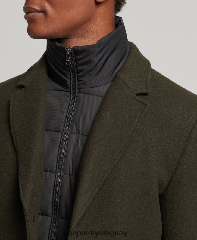 uy Superdry hombres abrigo de lana con forro removible verde DT2N8Z1043 ropa