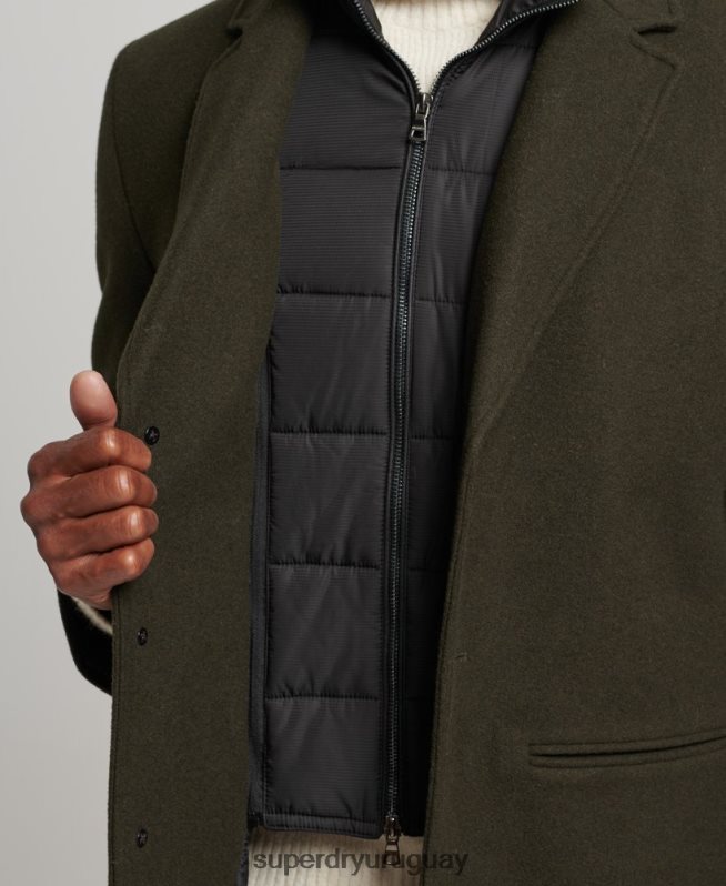uy Superdry hombres abrigo de lana con forro removible verde DT2N8Z1043 ropa