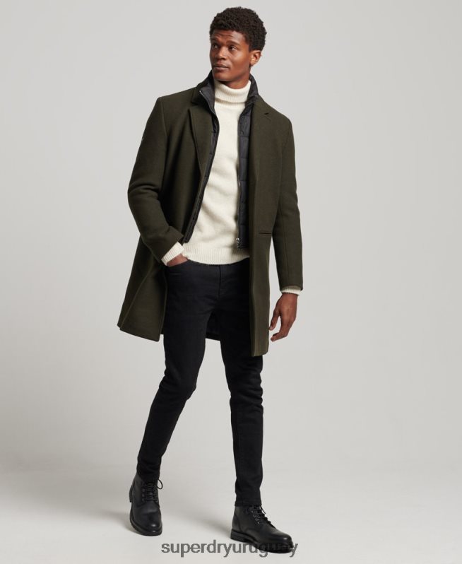 uy Superdry hombres abrigo de lana con forro removible verde DT2N8Z1043 ropa