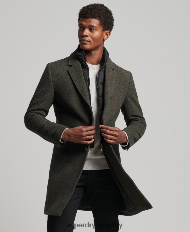 uy Superdry hombres abrigo de lana con forro removible verde DT2N8Z1113 ropa