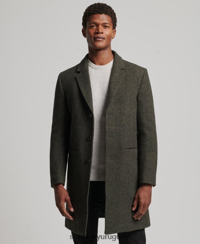 uy Superdry hombres abrigo de lana con forro removible verde DT2N8Z1113 ropa