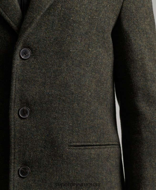 uy Superdry hombres abrigo de lana con forro removible verde DT2N8Z1113 ropa