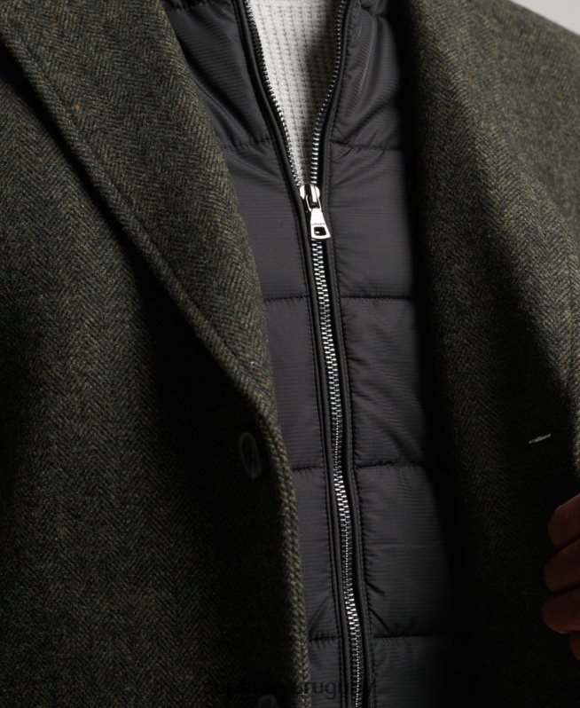 uy Superdry hombres abrigo de lana con forro removible verde DT2N8Z1113 ropa