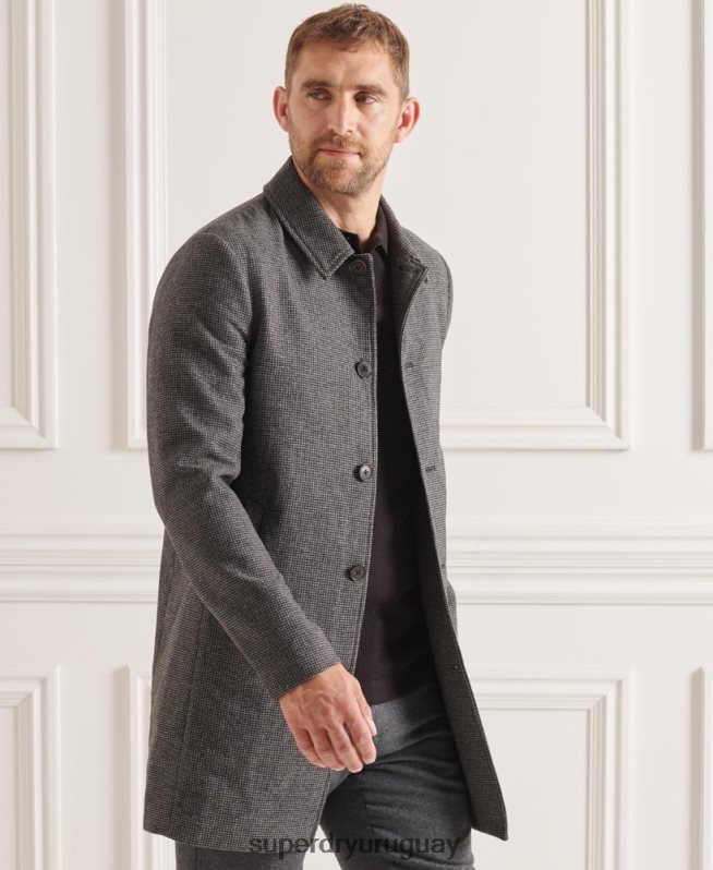 uy Superdry hombres abrigo estudios de lana ligera gris DT2N8Z4624 ropa