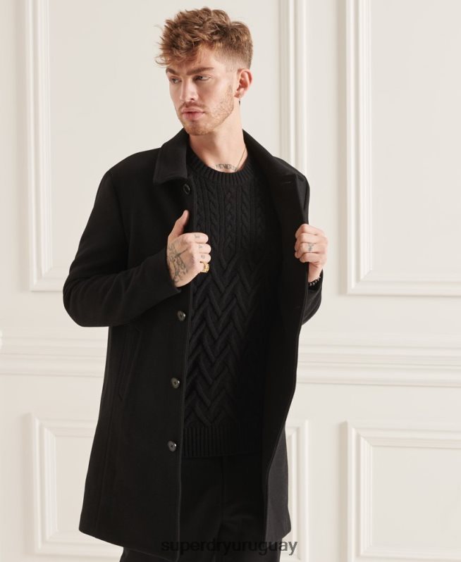 uy Superdry hombres abrigo estudios de lana negro DT2N8Z1150 ropa