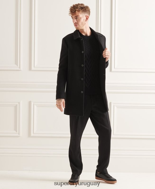 uy Superdry hombres abrigo estudios de lana negro DT2N8Z1150 ropa