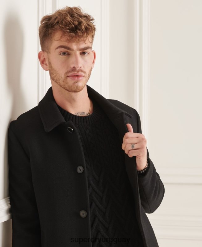uy Superdry hombres abrigo estudios de lana negro DT2N8Z1150 ropa