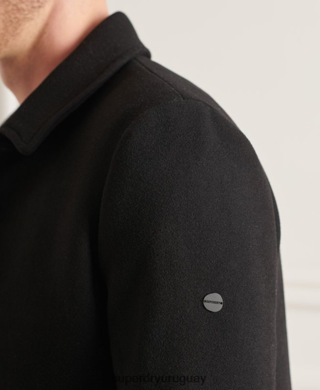 uy Superdry hombres abrigo estudios de lana negro DT2N8Z1150 ropa