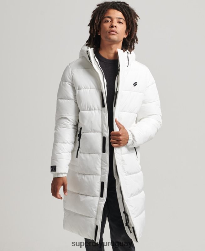 uy Superdry hombres abrigo largo con capucha y logo blanco DT2N8Z4522 ropa