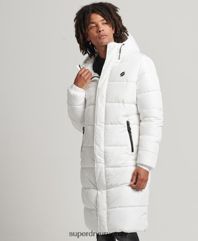 uy Superdry hombres abrigo largo con capucha y logo blanco DT2N8Z4522 ropa