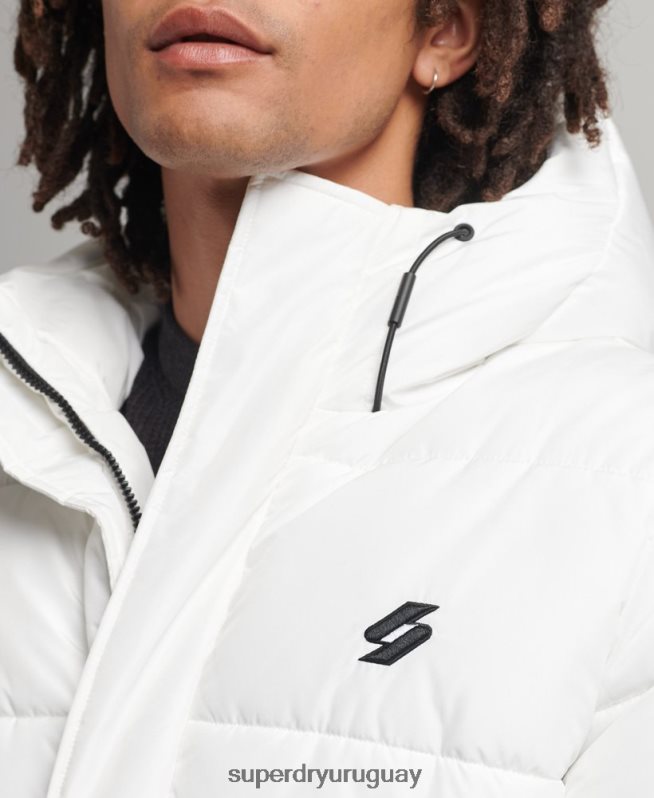 uy Superdry hombres abrigo largo con capucha y logo blanco DT2N8Z4522 ropa