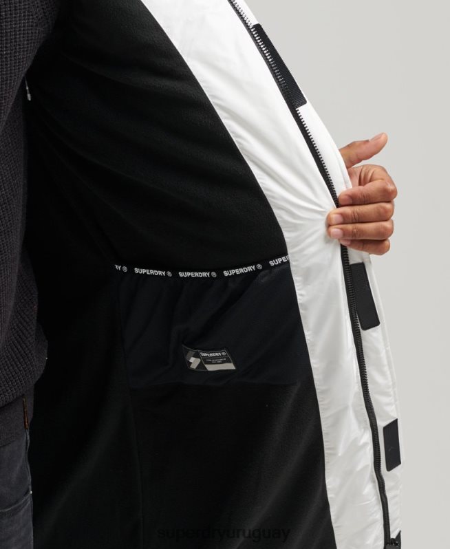 uy Superdry hombres abrigo largo con capucha y logo blanco DT2N8Z4522 ropa