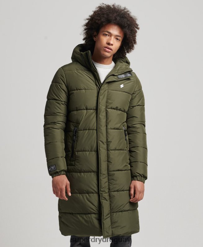 uy Superdry hombres abrigo largo con capucha y logo caqui DT2N8Z4526 ropa