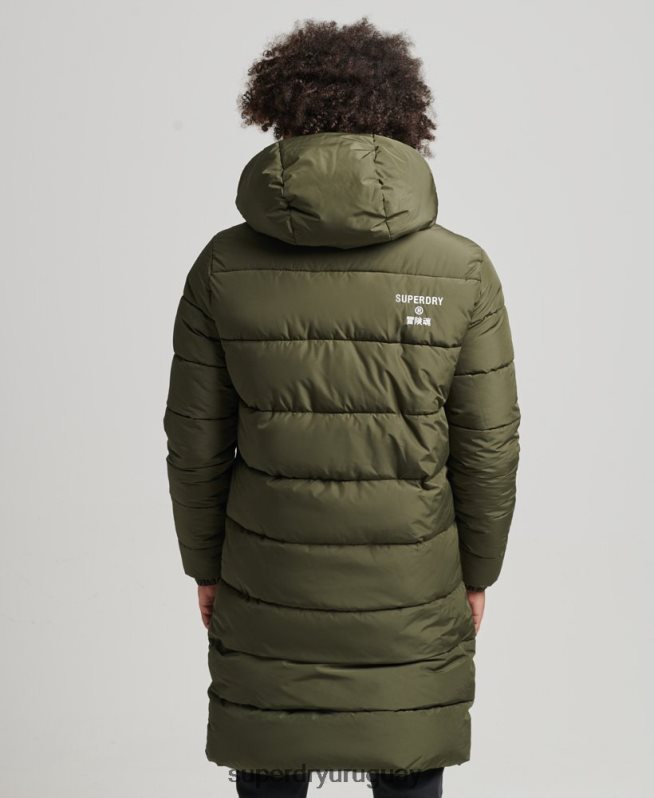 uy Superdry hombres abrigo largo con capucha y logo caqui DT2N8Z4526 ropa