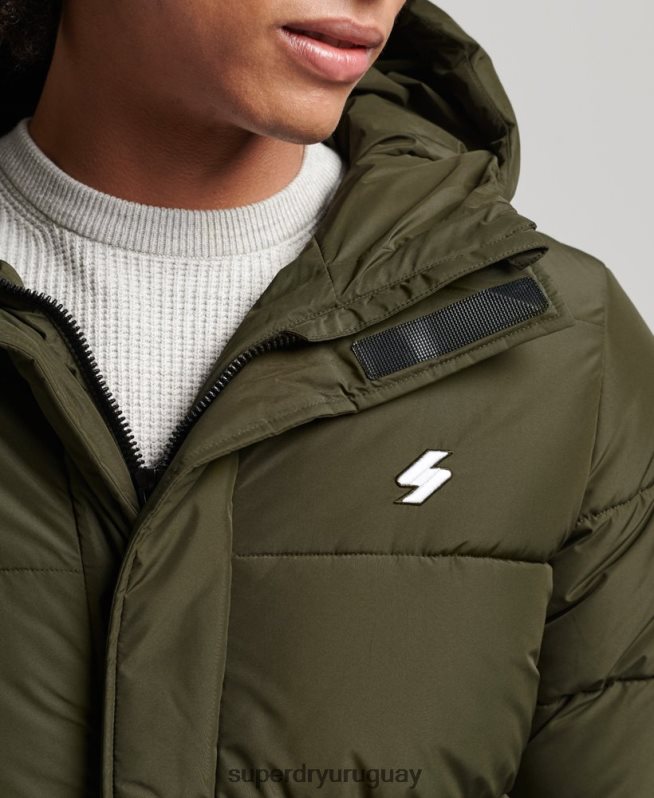 uy Superdry hombres abrigo largo con capucha y logo caqui DT2N8Z4526 ropa