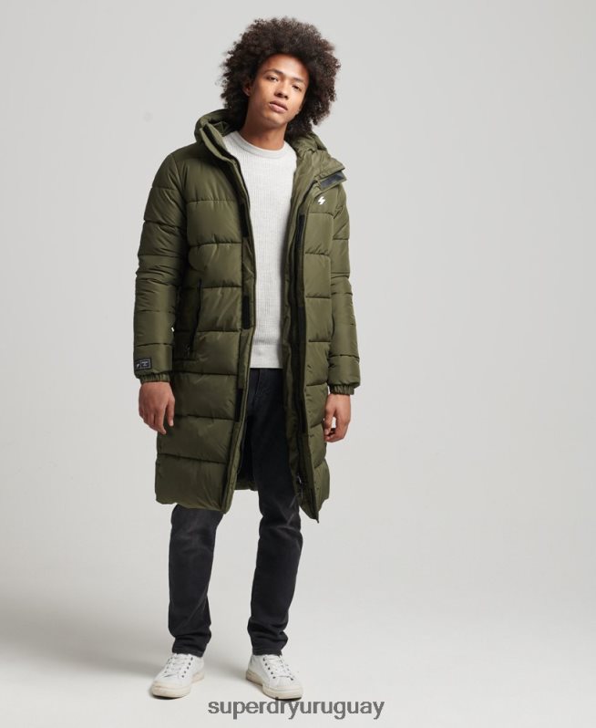 uy Superdry hombres abrigo largo con capucha y logo caqui DT2N8Z4526 ropa